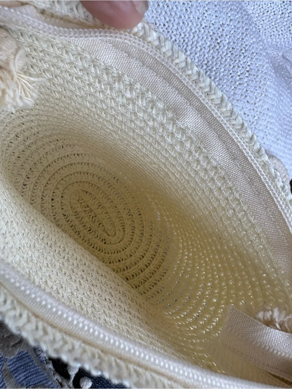 Woven Straw Crossbody Bag with Pink & Green Flower Appliqués